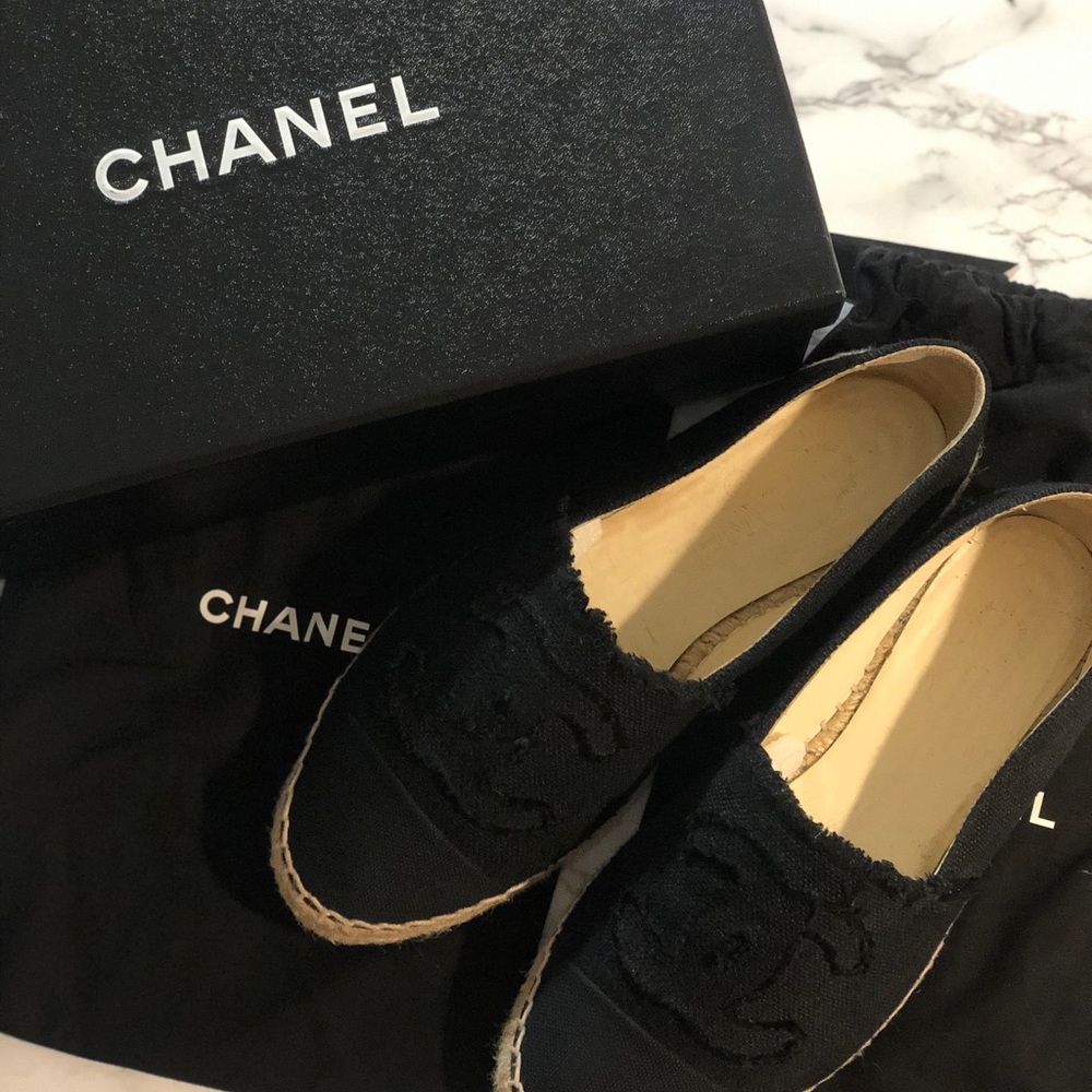 Chanel Espadrilles Sz 9 (Black Linen)